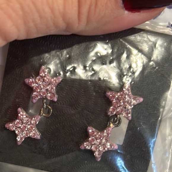 Vintage Light Lavender Crystal Pavé Star Earrings-Boutique - Picture 6 of 8